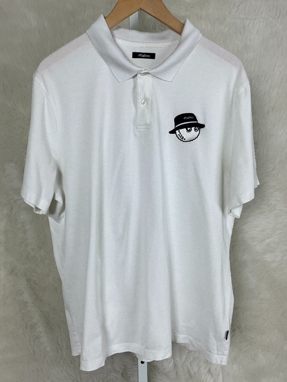 Malbon Men's Fairway Baldwin White Cotton Short Sleeve Logo Polo Golf Shirt XL